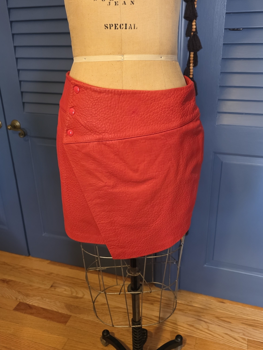 NWT Zadig & Voltaire Junko Cuir Biker Red Leather Mini Skirt Size 40 US 8